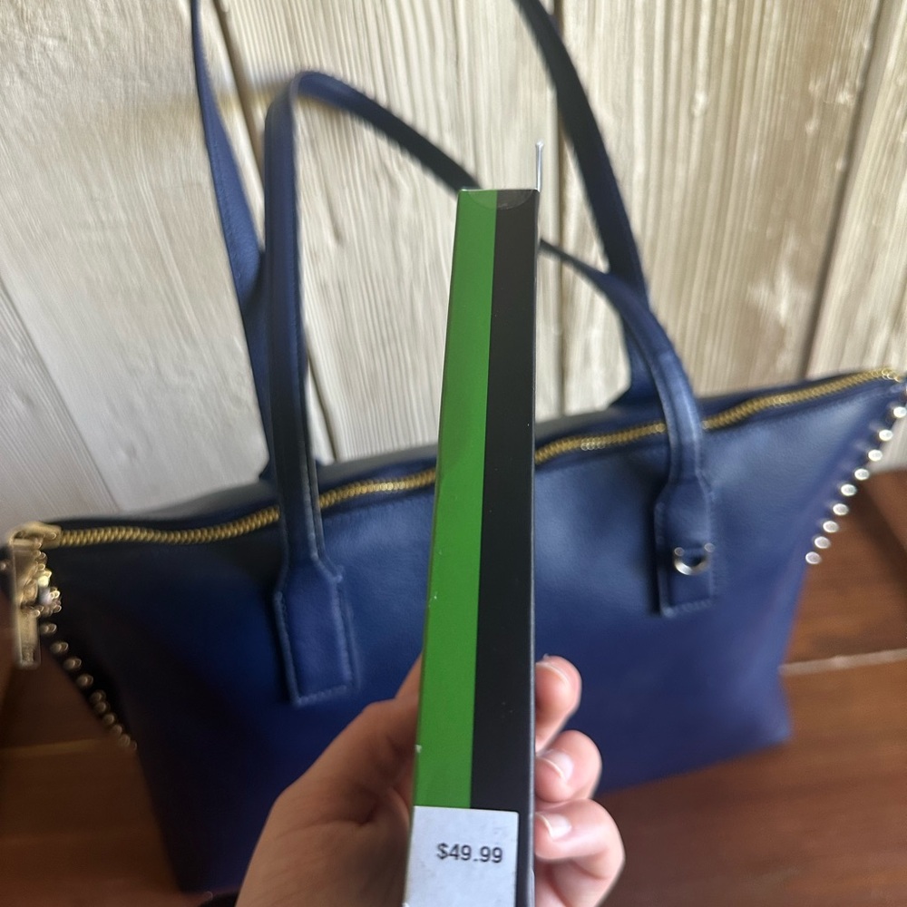 Kate Spade On Purpose Navy Leather Studded Tote Rwanda + MagSafe Wallet NWT - Picture 9 of 12